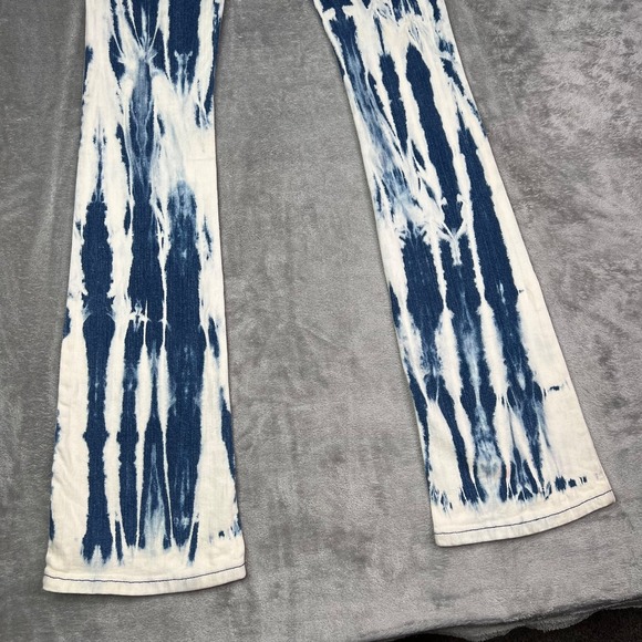 Michael‎ Kors Tie Dye Flare Jeans Women's 27 Blue White Boho Retro 70s High Rise - Picture 15 of 16